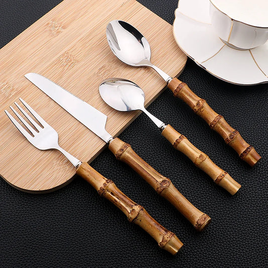 Bamboo & Stainless Tableware Set